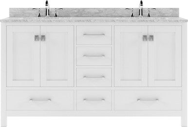 VHG GD-50060-WMRO-WH-NM Caroline Avenue 60" Double Bath Vanity in White with White Marble Top and Round Sinks