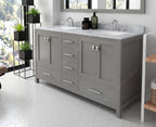 VHG GD-50060-WMSQ-GR-NM Caroline Avenue 60" Double Bath Vanity in Gray with White Marble Top and Square Sinks