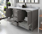 VHG GD-50060-WMSQ-GR-NM Caroline Avenue 60" Double Bath Vanity in Gray with White Marble Top and Square Sinks