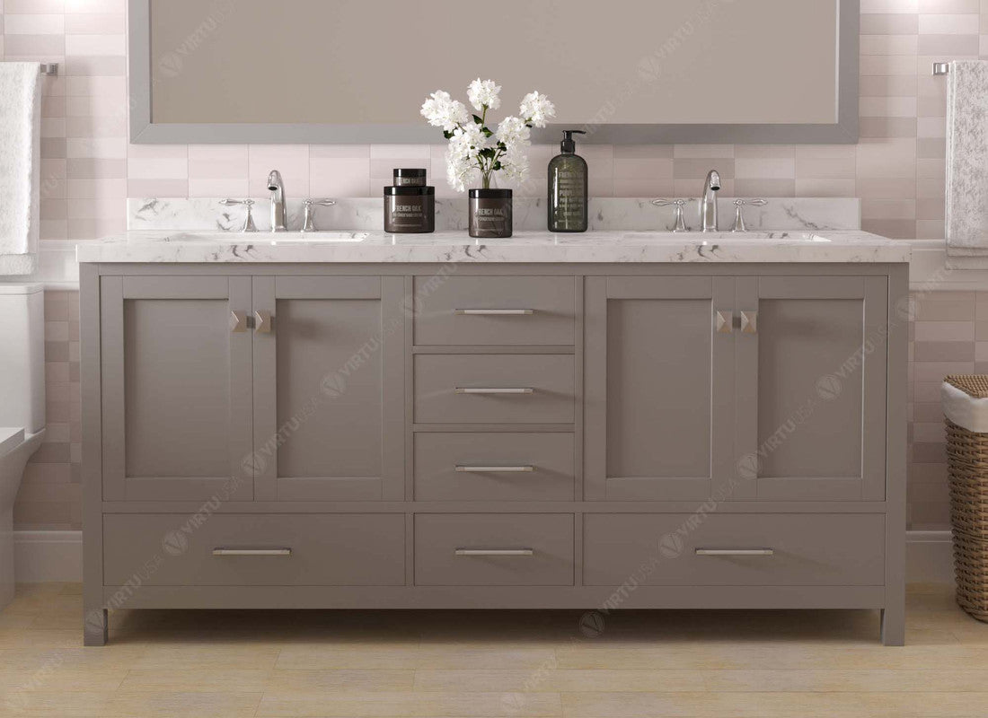 VHG GD-50072-CMRO-GR-NM Caroline Avenue 72" Double Bath Vanity in Gray with Cultured Marble Quartz Top and Round Sinks