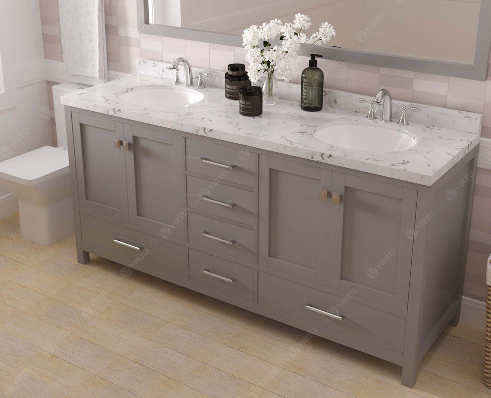 VHG GD-50072-CMRO-GR-NM Caroline Avenue 72" Double Bath Vanity in Gray with Cultured Marble Quartz Top and Round Sinks
