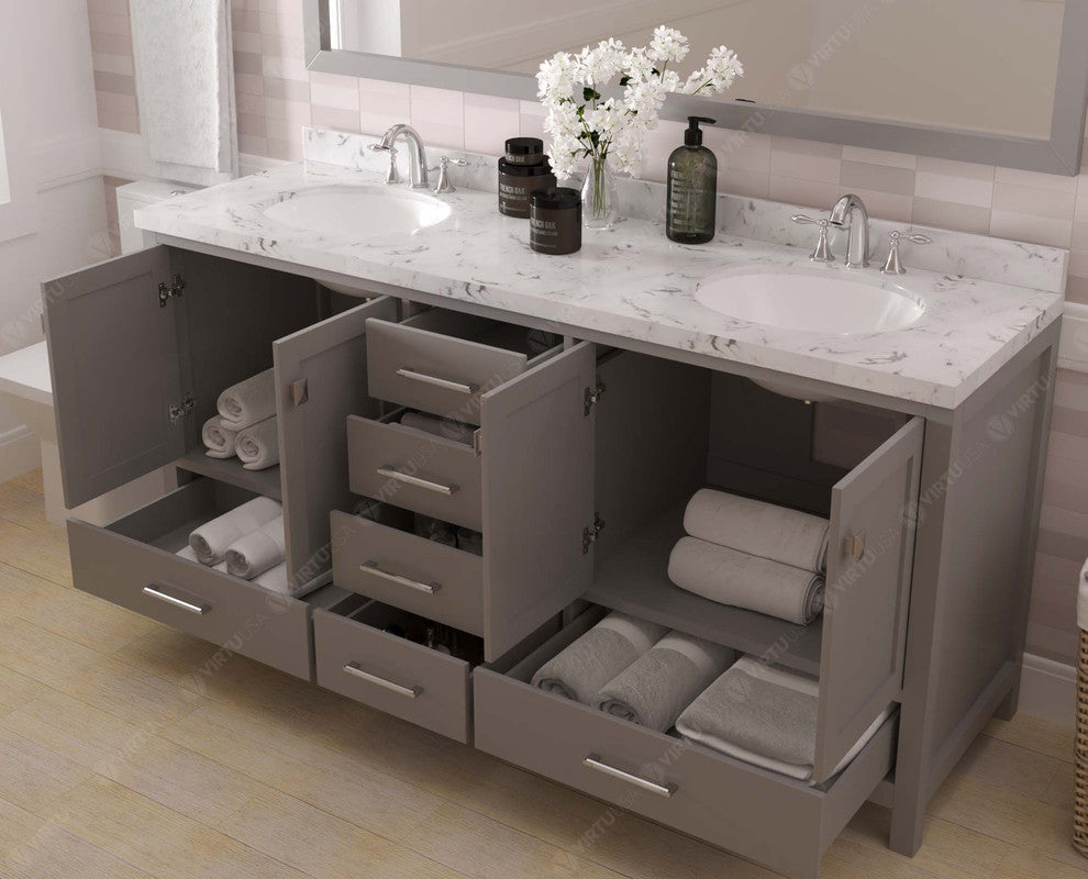 VHG GD-50072-CMRO-GR-NM Caroline Avenue 72" Double Bath Vanity in Gray with Cultured Marble Quartz Top and Round Sinks