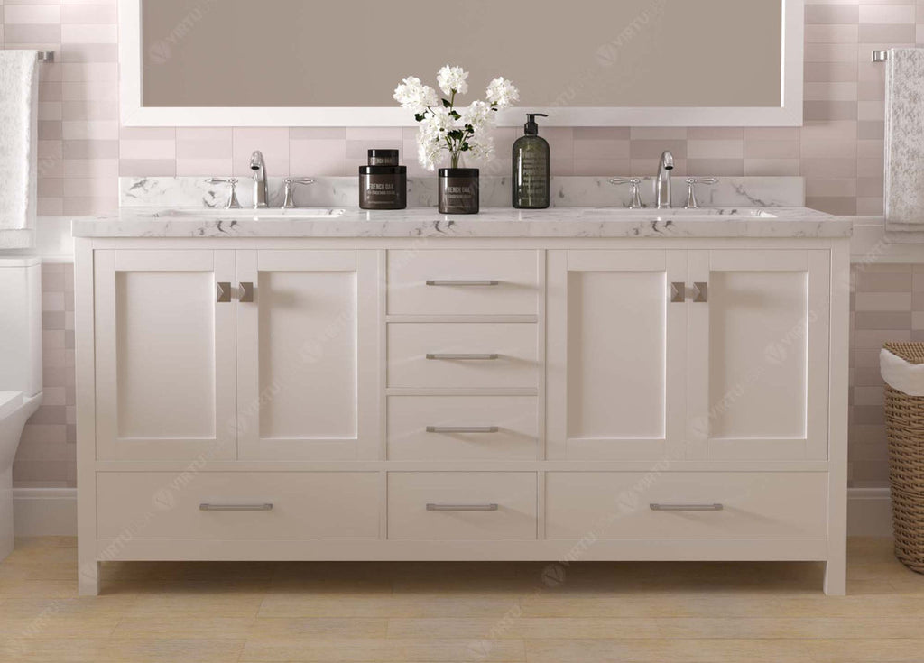 VHG GD-50072-CMRO-WH-NM Caroline Avenue 72" Double Bath Vanity in White with Cultured Marble Quartz Top and Round Sinks