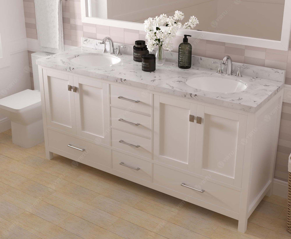 VHG GD-50072-CMRO-WH-NM Caroline Avenue 72" Double Bath Vanity in White with Cultured Marble Quartz Top and Round Sinks