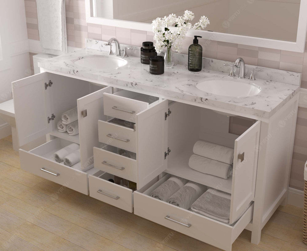 VHG GD-50072-CMRO-WH-NM Caroline Avenue 72" Double Bath Vanity in White with Cultured Marble Quartz Top and Round Sinks