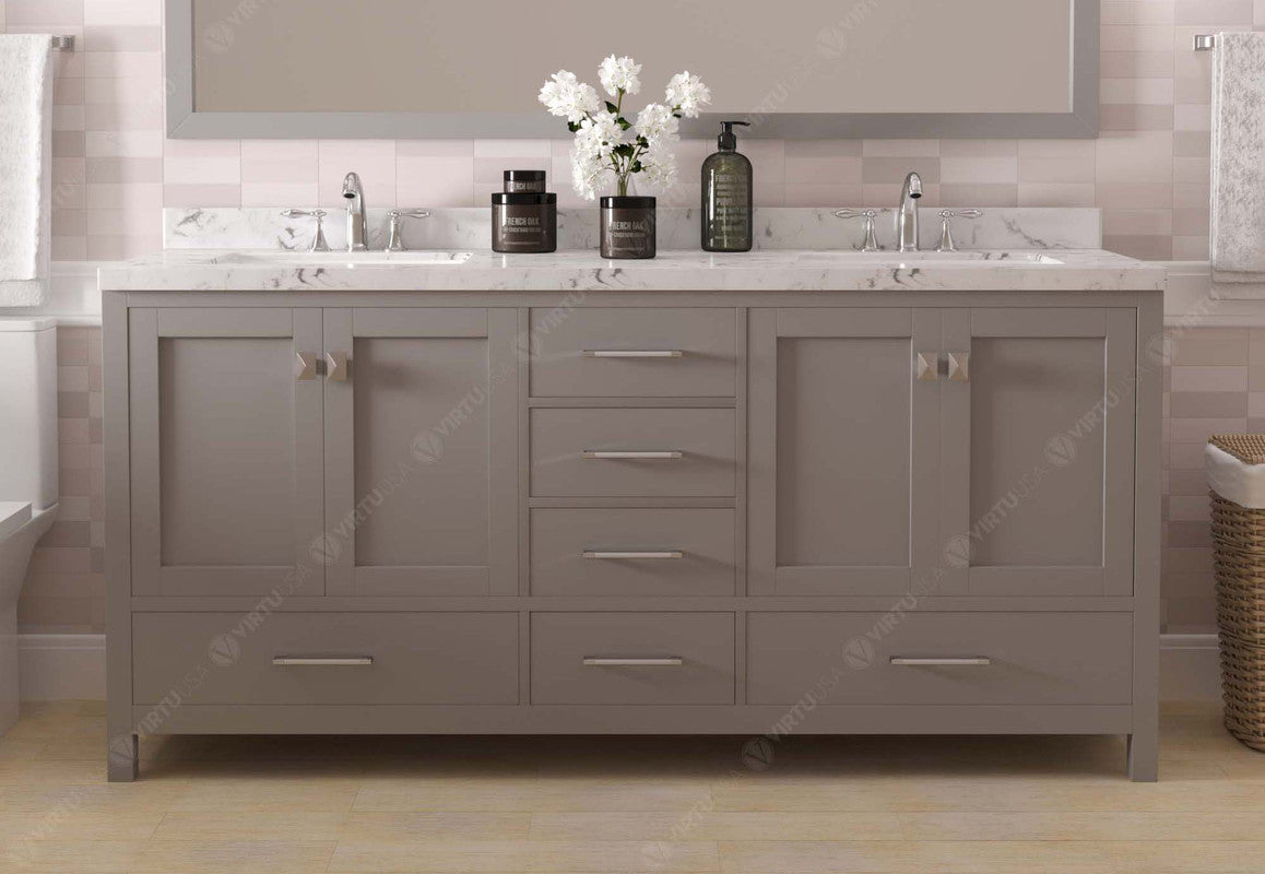 VHG GD-50072-CMSQ-GR-NM Caroline Avenue 72" Double Bath Vanity in Gray with Cultured Marble Quartz Top and Square Sinks