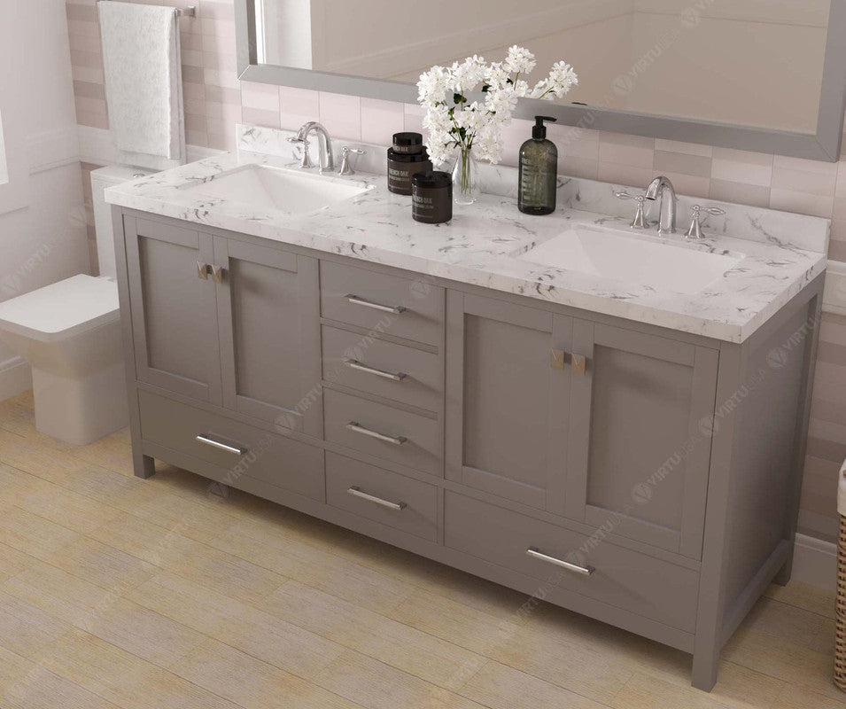 VHG GD-50072-CMSQ-GR-NM Caroline Avenue 72" Double Bath Vanity in Gray with Cultured Marble Quartz Top and Square Sinks
