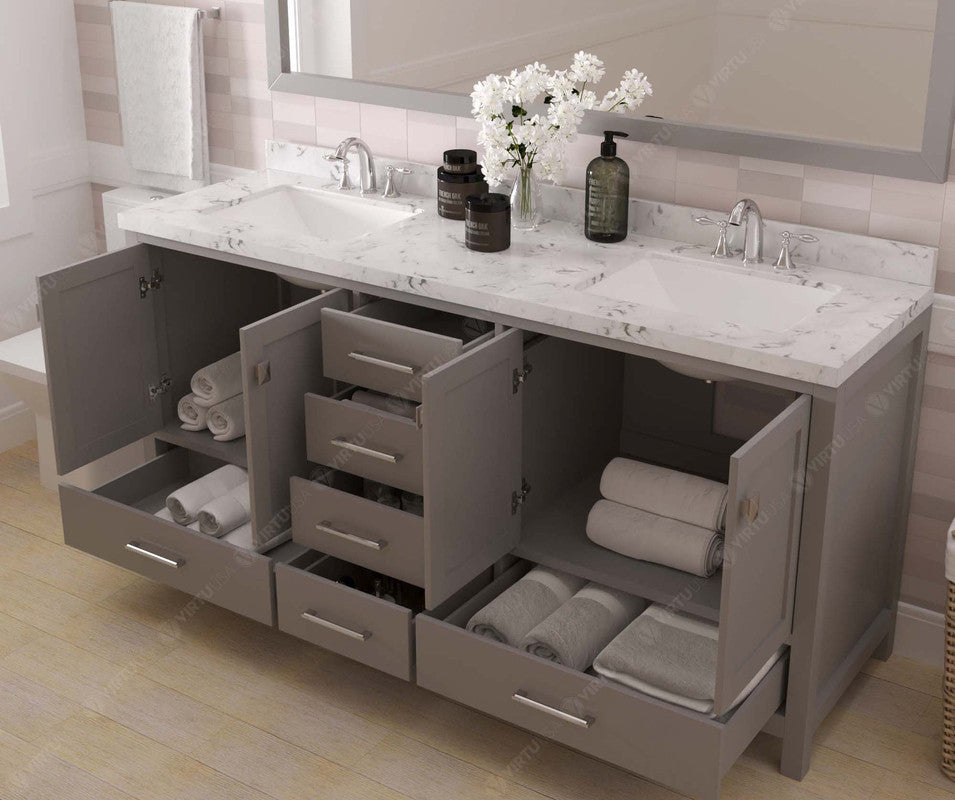 VHG GD-50072-CMSQ-GR-NM Caroline Avenue 72" Double Bath Vanity in Gray with Cultured Marble Quartz Top and Square Sinks