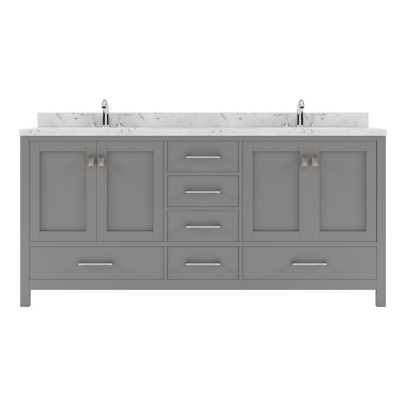 VHG GD-50072-CMSQ-GR-NM Caroline Avenue 72" Double Bath Vanity in Gray with Cultured Marble Quartz Top and Square Sinks