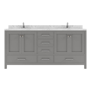 VHG GD-50072-CMSQ-GR-NM Caroline Avenue 72" Double Bath Vanity in Gray with Cultured Marble Quartz Top and Square Sinks