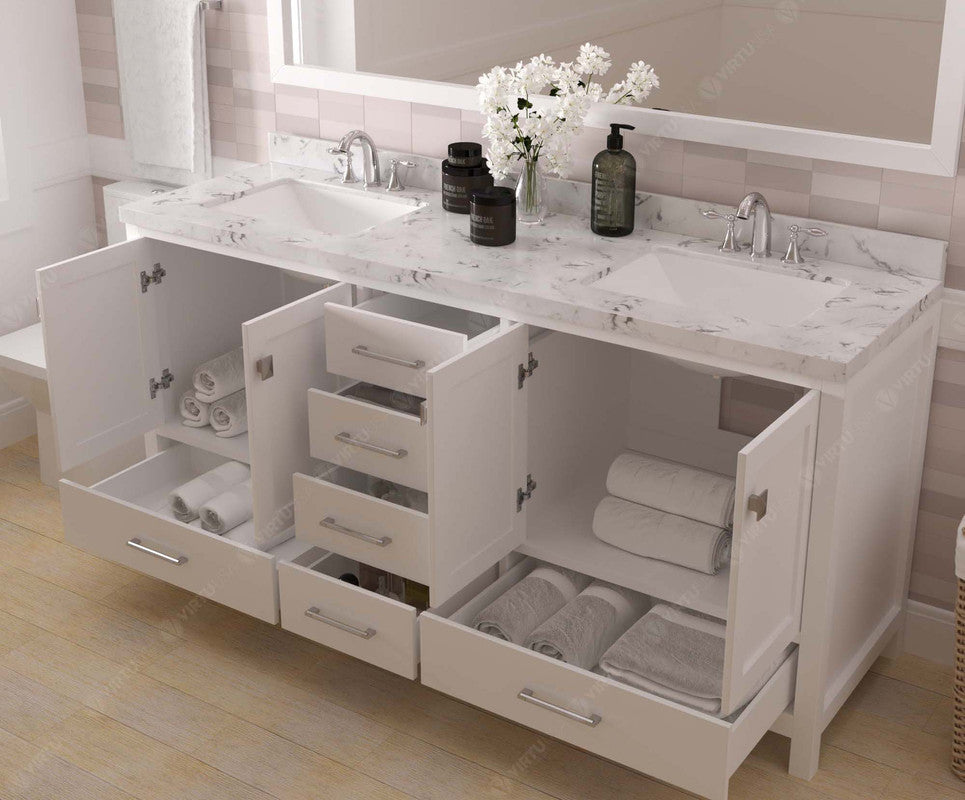 VHG GD-50072-CMSQ-WH-NM Caroline Avenue 72" Double Bath Vanity in White with Cultured Marble Quartz Top and Square Sinks