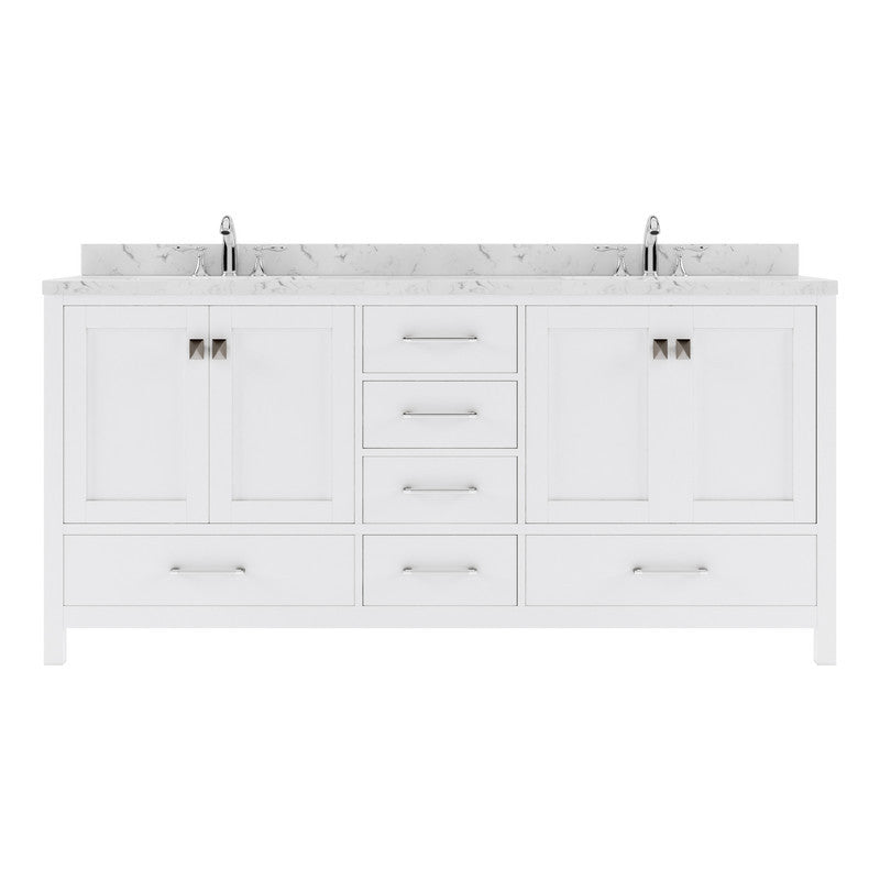 VHG GD-50072-CMSQ-WH-NM Caroline Avenue 72" Double Bath Vanity in White with Cultured Marble Quartz Top and Square Sinks