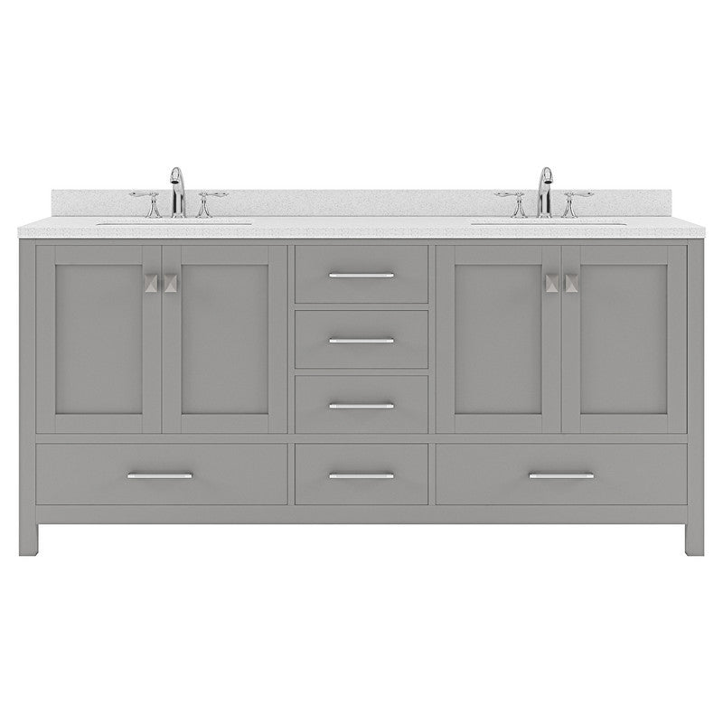 VHG GD-50072-DWQRO-GR-NM Caroline Avenue 72" Double Bath Vanity in Gray with White Quartz Top and Round Sinks