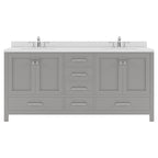 VHG GD-50072-DWQRO-GR-NM Caroline Avenue 72" Double Bath Vanity in Gray with White Quartz Top and Round Sinks
