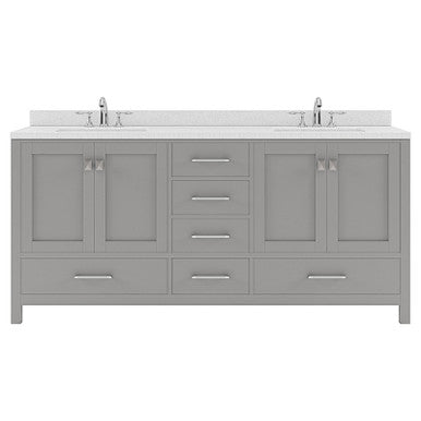 VHG GD-50072-DWQRO-GR-NM Caroline Avenue 72" Double Bath Vanity in Gray with White Quartz Top and Round Sinks