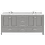 VHG GD-50072-DWQRO-GR-NM Caroline Avenue 72" Double Bath Vanity in Gray with White Quartz Top and Round Sinks