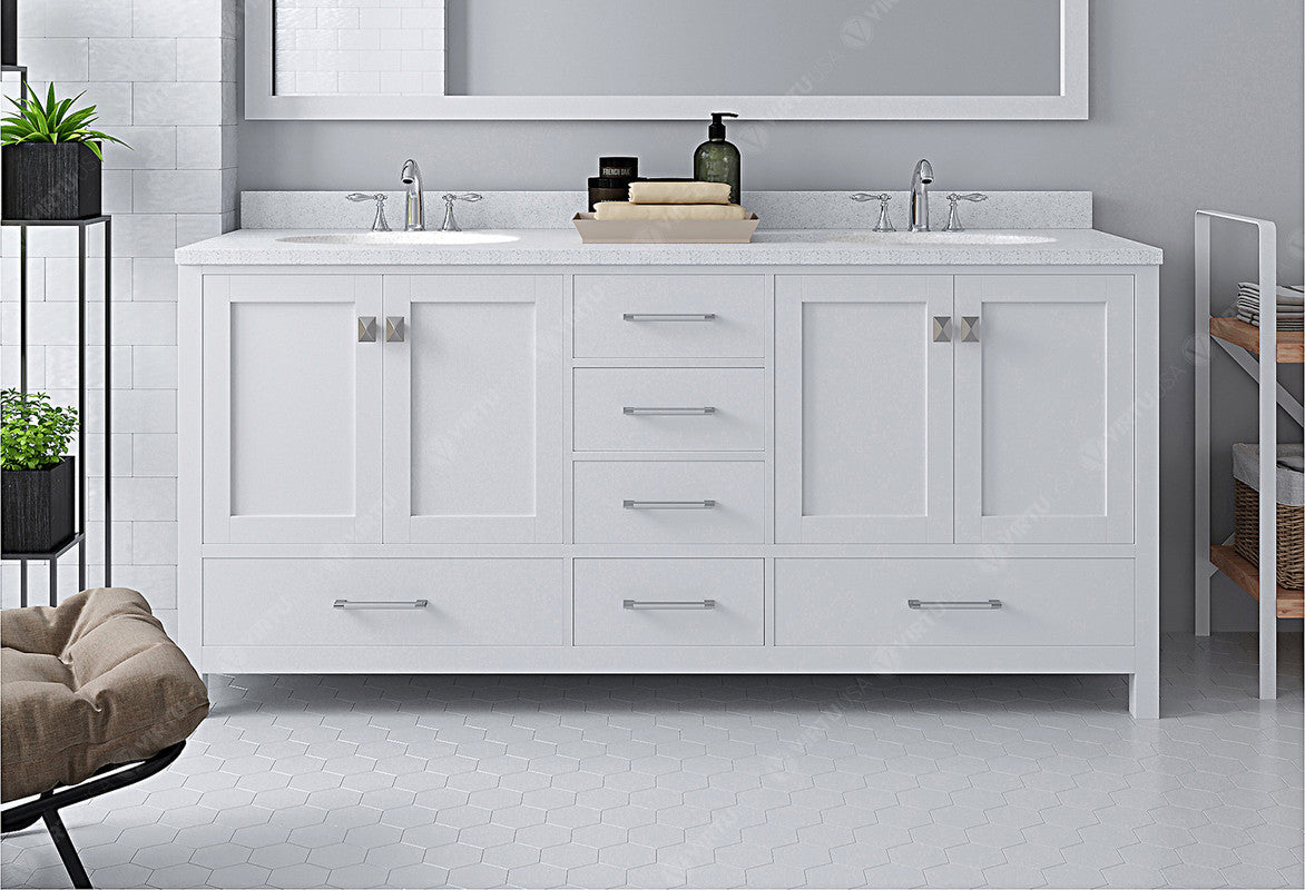 VHG GD-50072-DWQRO-WH-NM Caroline Avenue 72" Double Bath Vanity in White with White Quartz Top and Round Sinks