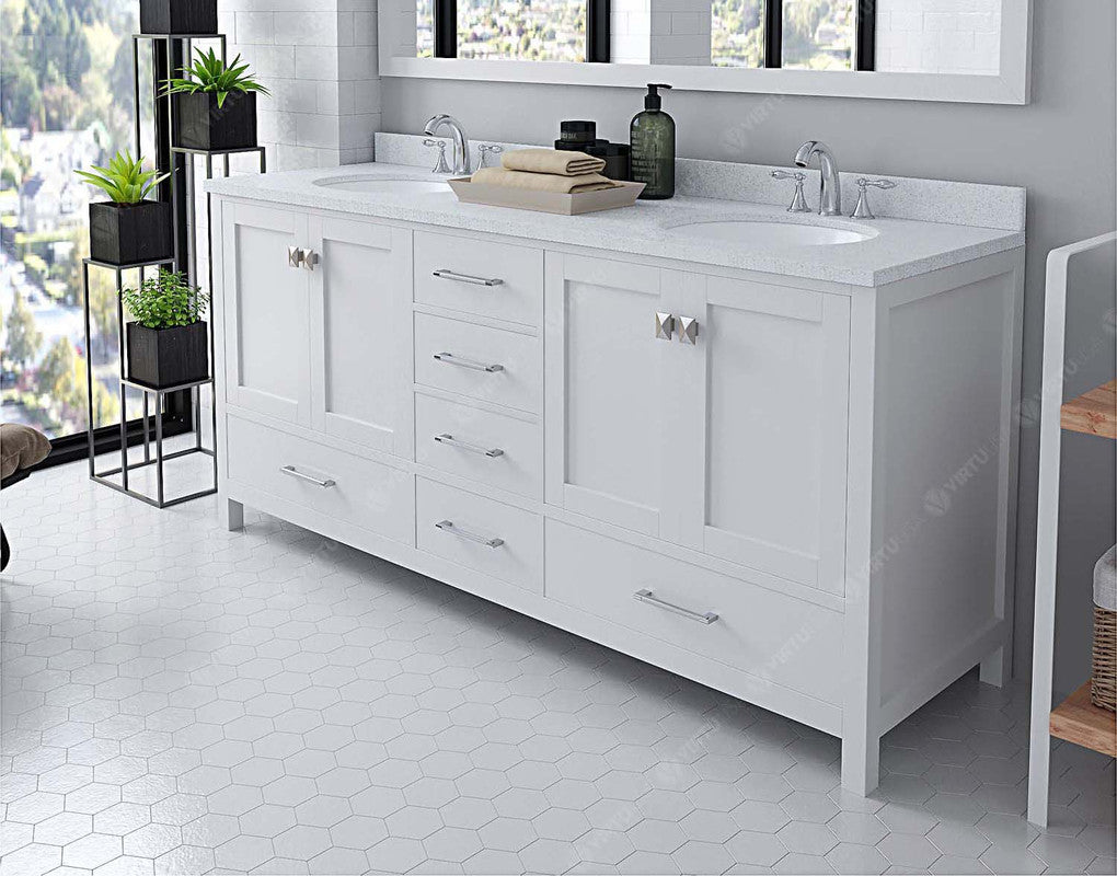 VHG GD-50072-DWQRO-WH-NM Caroline Avenue 72" Double Bath Vanity in White with White Quartz Top and Round Sinks