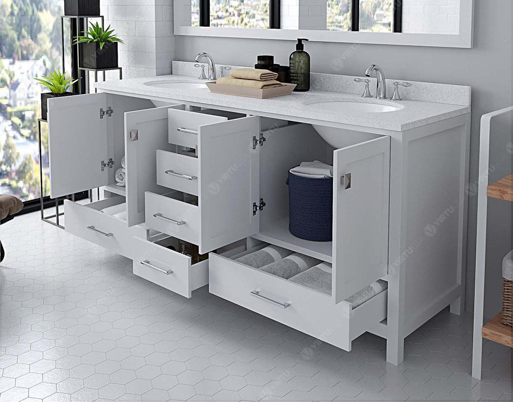 VHG GD-50072-DWQRO-WH-NM Caroline Avenue 72" Double Bath Vanity in White with White Quartz Top and Round Sinks