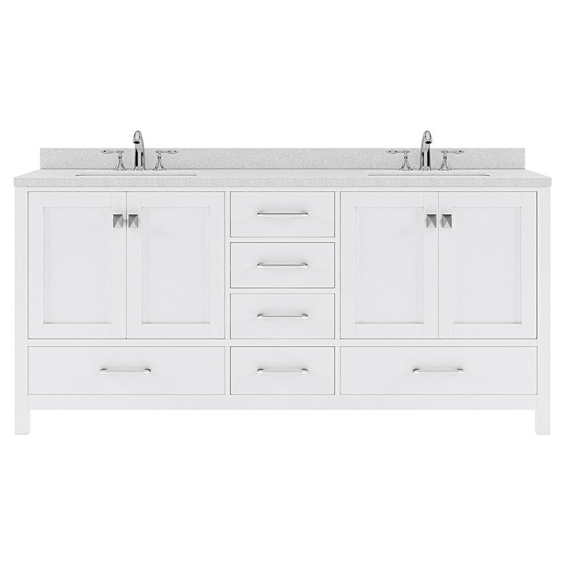 VHG GD-50072-DWQRO-WH-NM Caroline Avenue 72" Double Bath Vanity in White with White Quartz Top and Round Sinks