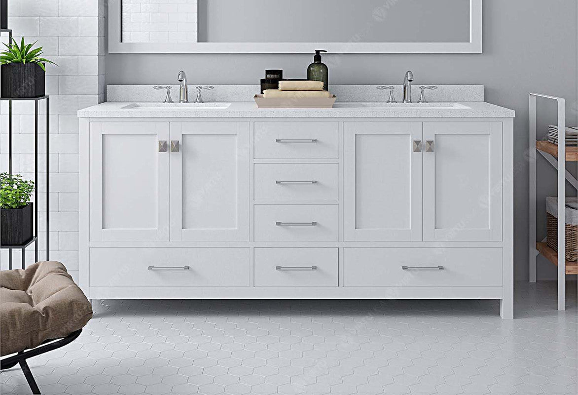 VHG GD-50072-DWQSQ-WH-NM Caroline Avenue 72" Double Bath Vanity in White with White Quartz Top and Square Sinks