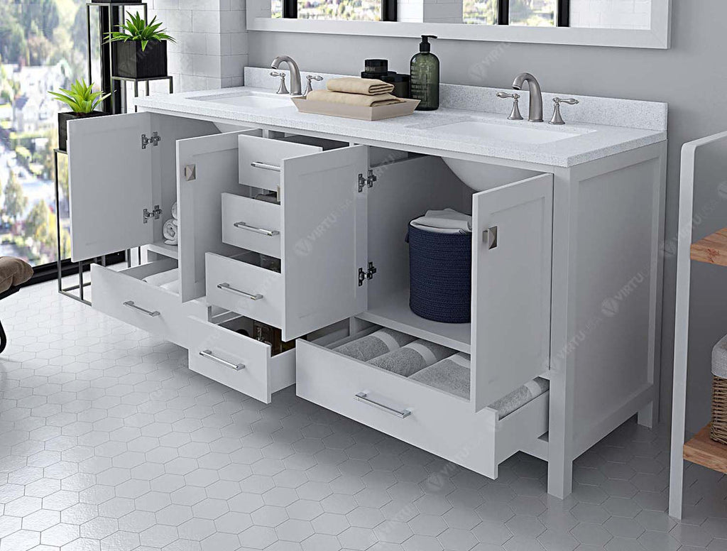 VHG GD-50072-DWQSQ-WH-NM Caroline Avenue 72" Double Bath Vanity in White with White Quartz Top and Square Sinks