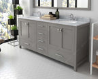 VHG GD-50072-WMRO-GR-NM Caroline Avenue 72" Double Bath Vanity in Gray with White Marble Top and Round Sinks