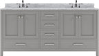 VHG GD-50072-WMSQ-GR-NM Caroline Avenue 72" Double Bath Vanity in Gray with White Marble Top and Square Sinks