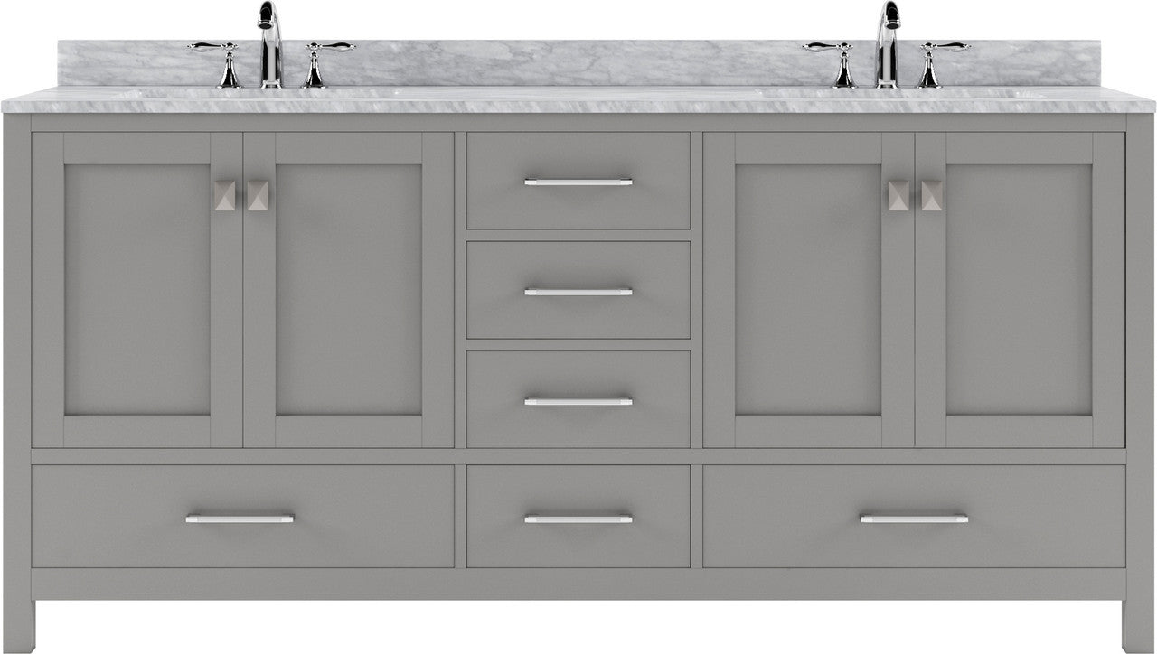 VHG GD-50072-WMSQ-GR-NM Caroline Avenue 72" Double Bath Vanity in Gray with White Marble Top and Square Sinks
