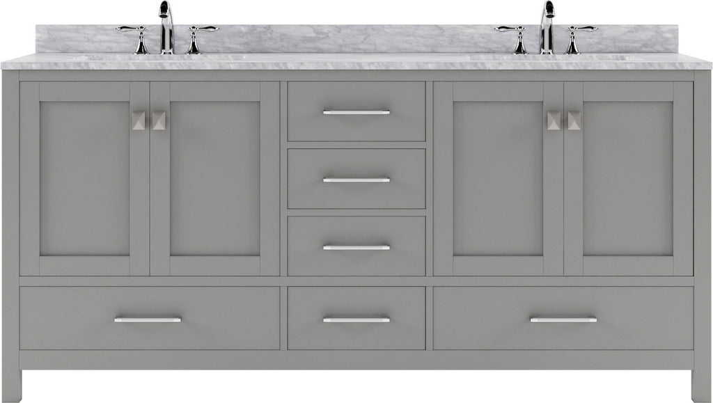 VHG GD-50072-WMRO-GR-NM Caroline Avenue 72" Double Bath Vanity in Gray with White Marble Top and Round Sinks
