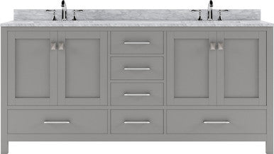 VHG GD-50072-WMRO-GR-NM Caroline Avenue 72" Double Bath Vanity in Gray with White Marble Top and Round Sinks