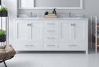 VHG GD-50072-WMRO-WH-NM Caroline Avenue 72" Double Bath Vanity in White with White Marble Top and Round Sinks