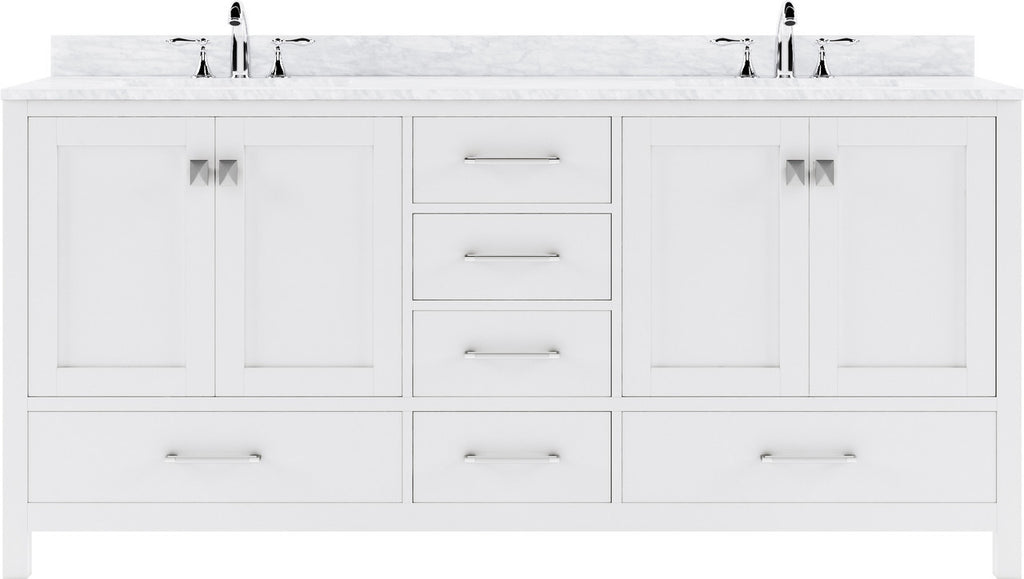 VHG GD-50072-WMRO-WH-NM Caroline Avenue 72" Double Bath Vanity in White with White Marble Top and Round Sinks