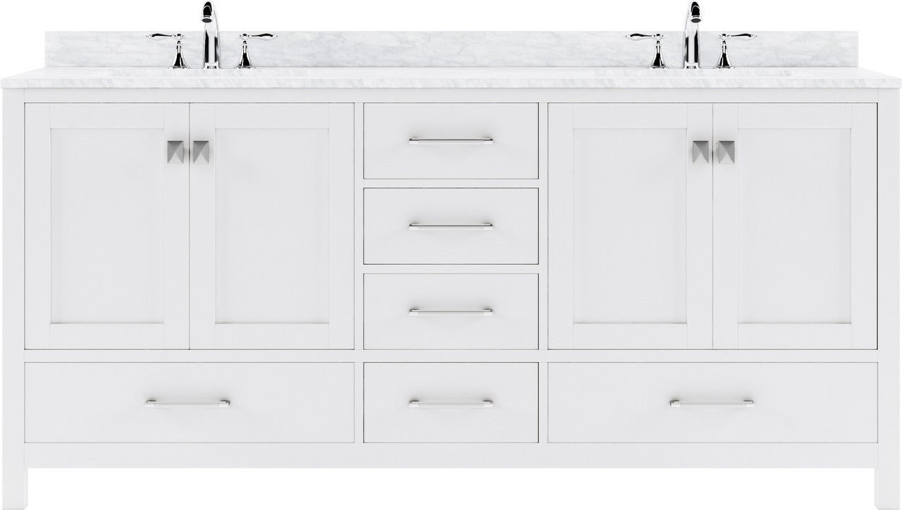 VHG GD-50072-WMRO-WH-NM Caroline Avenue 72" Double Bath Vanity in White with White Marble Top and Round Sinks