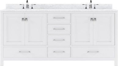 VHG GD-50072-WMRO-WH-NM Caroline Avenue 72" Double Bath Vanity in White with White Marble Top and Round Sinks