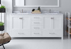 VHG GD-50072-WMSQ-WH-NM Caroline Avenue 72" Double Bath Vanity in White with White Marble Top and Square Sinks