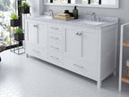 VHG GD-50072-WMSQ-WH-NM Caroline Avenue 72" Double Bath Vanity in White with White Marble Top and Square Sinks