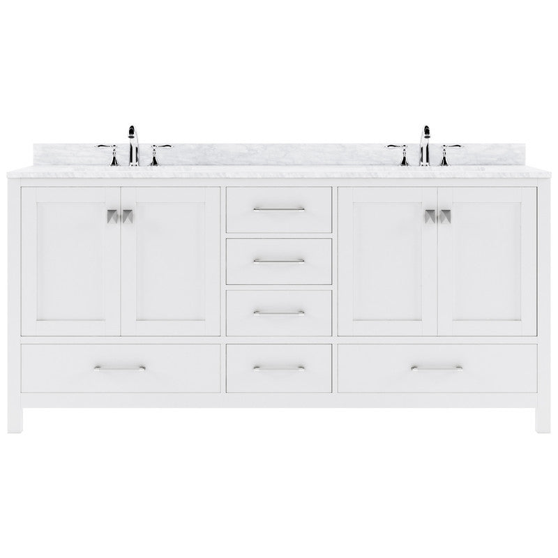 VHG GD-50072-WMSQ-WH-NM Caroline Avenue 72" Double Bath Vanity in White with White Marble Top and Square Sinks