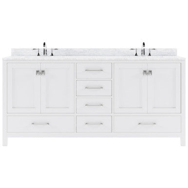 VHG GD-50072-WMSQ-WH-NM Caroline Avenue 72" Double Bath Vanity in White with White Marble Top and Square Sinks