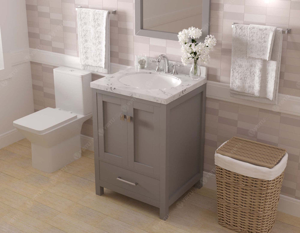 VHG GS-50024-CMRO-GR-NM Caroline Avenue 24" Single Bath Vanity in Gray with Cultured Marble Quartz Top and Round Sink