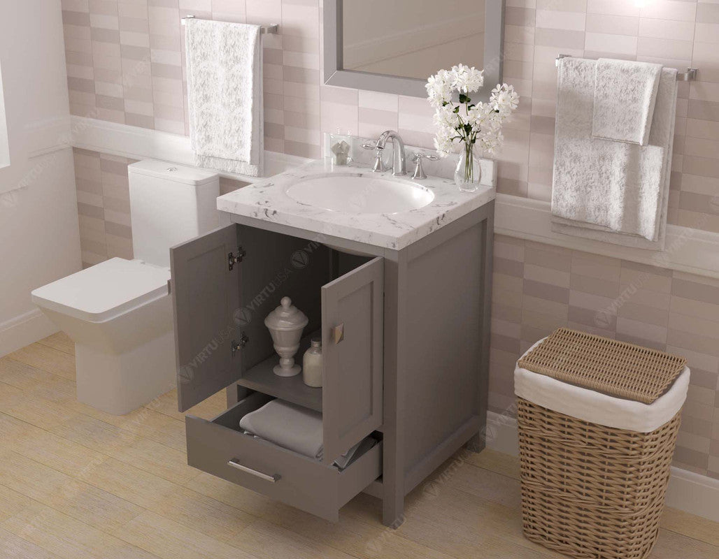 VHG GS-50024-CMRO-GR-NM Caroline Avenue 24" Single Bath Vanity in Gray with Cultured Marble Quartz Top and Round Sink