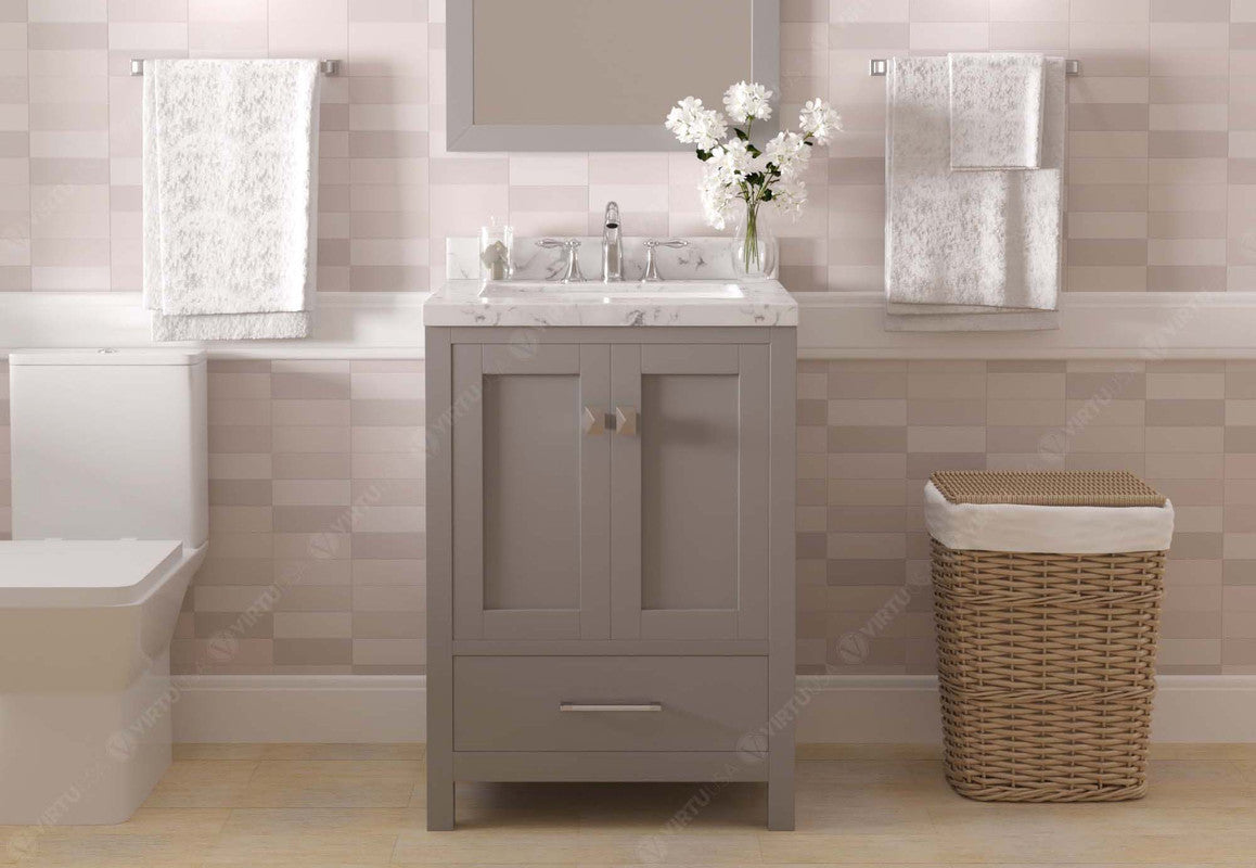 VHG GS-50024-CMSQ-GR-NM Caroline Avenue 24" Single Bath Vanity in Gray with Cultured Marble Quartz Top and Square Sink
