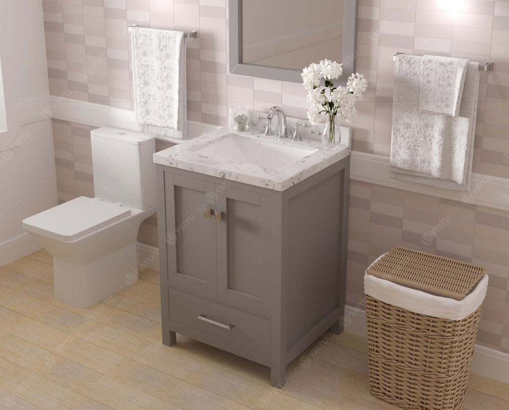 VHG GS-50024-CMSQ-GR-NM Caroline Avenue 24" Single Bath Vanity in Gray with Cultured Marble Quartz Top and Square Sink