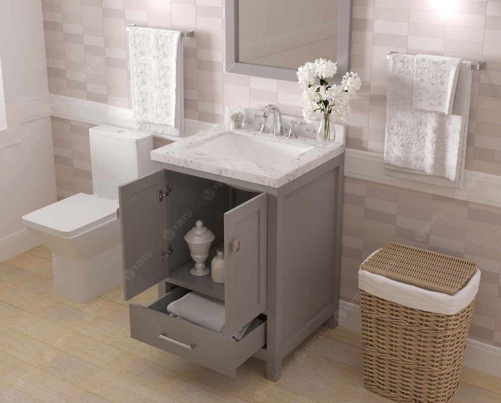 VHG GS-50024-CMSQ-GR-NM Caroline Avenue 24" Single Bath Vanity in Gray with Cultured Marble Quartz Top and Square Sink