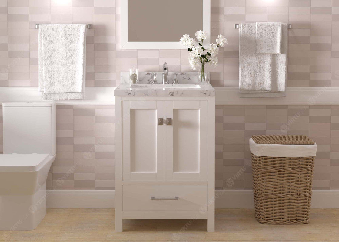 VHG GS-50024-CMSQ-WH-NM Caroline Avenue 24" Single Bath Vanity in White with Cultured Marble Quartz Top and Square Sink