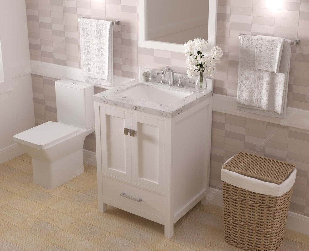 VHG GS-50024-CMSQ-WH-NM Caroline Avenue 24" Single Bath Vanity in White with Cultured Marble Quartz Top and Square Sink