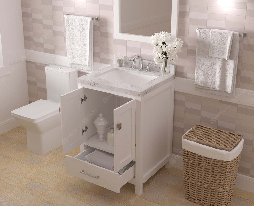 VHG GS-50024-CMSQ-WH-NM Caroline Avenue 24" Single Bath Vanity in White with Cultured Marble Quartz Top and Square Sink