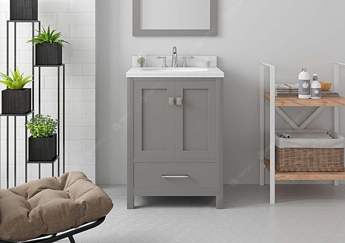VHG GS-50024-DWQRO-GR-NM Caroline Avenue 24" Single Bath Vanity in Gray with White Quartz Top and Round Sink