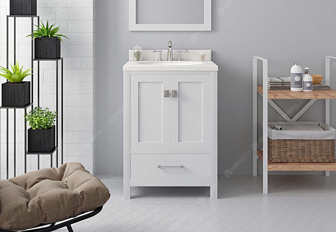 VHG GS-50024-DWQRO-WH-NM Caroline Avenue 24" Single Bath Vanity in White with White Quartz Top and Round Sink