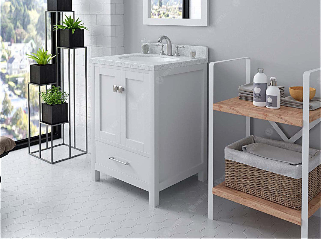 VHG GS-50024-DWQRO-WH-NM Caroline Avenue 24" Single Bath Vanity in White with White Quartz Top and Round Sink